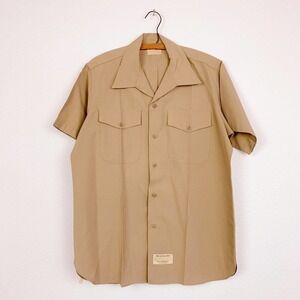 VINTAGE Great Northern Dacron Wool Khaki Brown Button Down Shirt USMC Serial 675